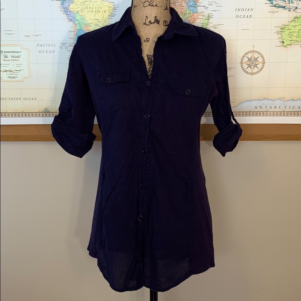 F21 Navy Button Down Dress